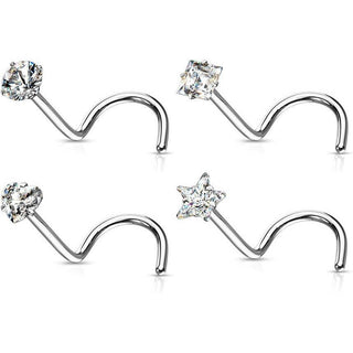 Screw Nasale Argento e zirconi, 4 pezzi