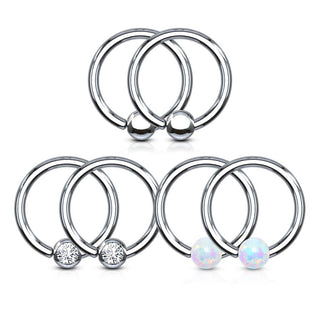 Anello Piercing Argento con sfera in Opale/Zircone Perla Prigioniera, 3 pezzi