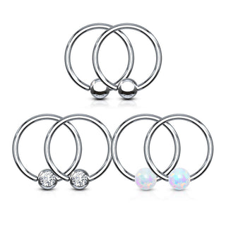 Anello Piercing Argento con sfera in Opale/Zircone Perla Prigioniera, 3 pezzi