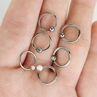Anello Piercing Argento con sfera in Opale/Zircone Perla Prigioniera, 3 pezzi