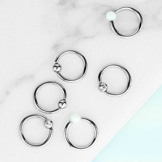 Anello Piercing Argento con sfera in Opale/Zircone Perla Prigioniera, 3 pezzi