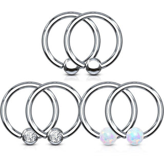 Anello Piercing Argento con sfera in Opale/Zircone Perla Prigioniera, 3 pezzi