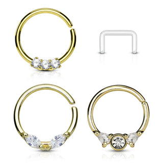Piercing Septum  Retainers/Anelli in oro e zirconi Pieghevole, 3 pezzi