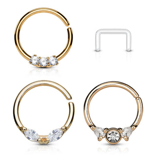 Piercing Septum  Retainers/Anelli in oro e zirconi Pieghevole, 3 pezzi