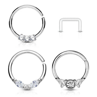 Piercing Septum  Retainers/Anelli in oro e zirconi Pieghevole, 3 pezzi
