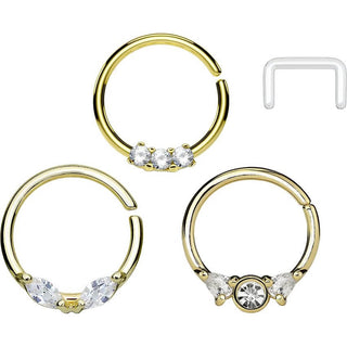 Piercing Septum  Retainers/Anelli in oro e zirconi Pieghevole, 3 pezzi