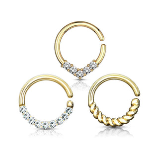 Piercing Septum  Anelli oro e zirconi Pieghevole, 3 pezzi