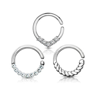 Piercing Septum  Anelli oro e zirconi Pieghevole, 3 pezzi