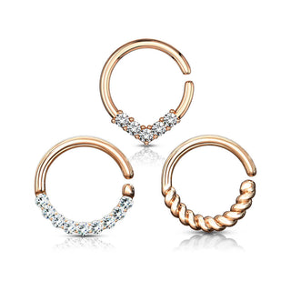 Piercing Septum  Anelli oro e zirconi Pieghevole, 3 pezzi