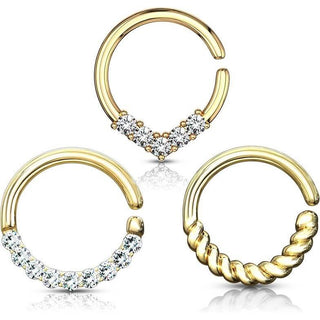 Piercing Septum  Anelli oro e zirconi Pieghevole, 3 pezzi