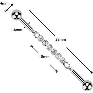 Industrial Barbell centered 6 crystal connector chain