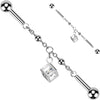 Industrial Barbell centered chain cubic zirconia cube dangle