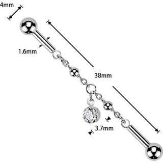 Industrial Barbell centered chain prong set cubic zirconia dangle