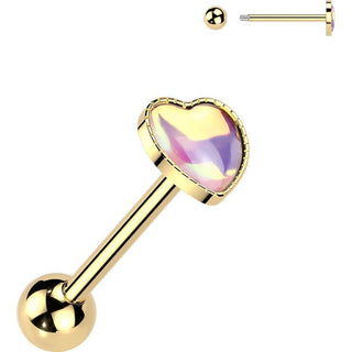 Barbell iridescent stone heart