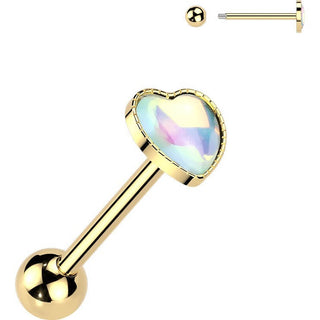 Barbell iridescent stone heart