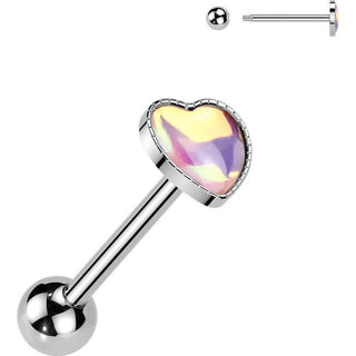 Barbell iridescent stone heart
