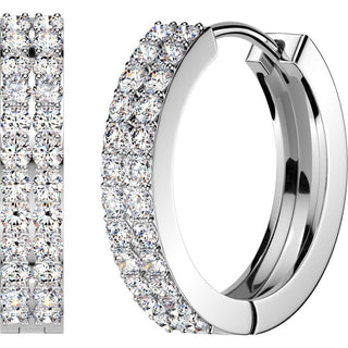 Hoop Earring Double Row Pave Cubic Zirconia 1 Pair