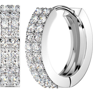 Hoop Earring Double Row Pave Cubic Zirconia 1 Pair
