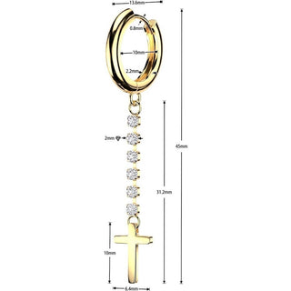 Earring Cross Dangle with Cubic Zirconia Chain 1 Pair