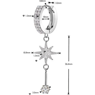 Earring Starburst and Round Cubic Zirconia Dangle 1 Pair