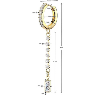 Earring Rectangular Dangle with Cubic Zirconia Chain 1 Pair
