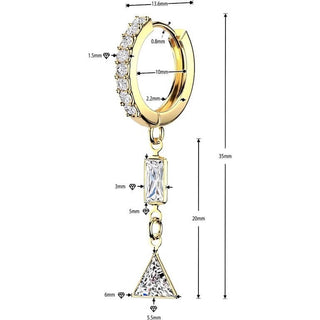 Earring Rectangle and Triangle Cubic Zirconia Dangle 1 Pair