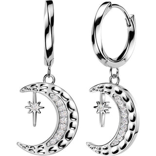 Earring Crescent Moon and Star Dangle with Cubic Zirconia 1 Pair