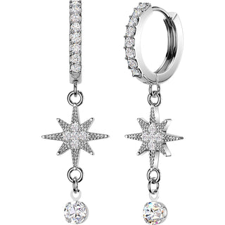 Earring Starburst Dangle with Prong Setting Cubic Zirconia 1 Pair