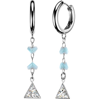 Earring Dangle with Turquoise Glass Beads and Triangle Cubic Zirconia 1 Pair