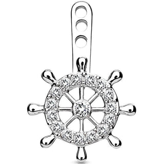 Attachment Ship Wheel Pave Cubic Zirconia Earring Jacket Cartilage Stud Add on