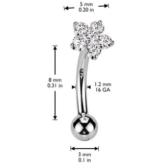 Oro 14 kt Piercing Sopracciglio fiore zircone Push-In