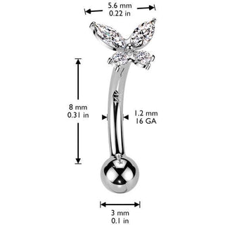 Oro 14 kt Piercing Sopracciglio farfalla zircone Push-In