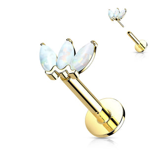 Oro 14 kt Labret Marquise 3 opali  Push-In