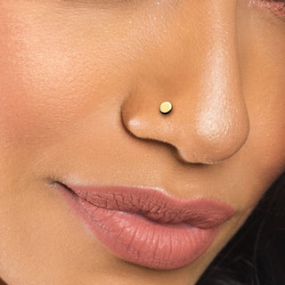 Oro 14 kt Labret rotondo piatto piercing al naso Push-In