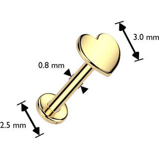 Oro 14 kt Labret cuore piatto piercing al naso Push-In