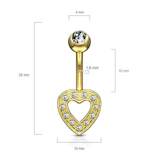 Solid Gold 14 Carat Belly Button Piercing Heart Zirconia