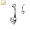 Oro 14 kt Piercing Ombelico cuore zircone Filettatura Interna