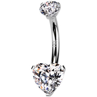 Oro 14 kt Piercing Ombelico cuore zircone Filettatura Interna