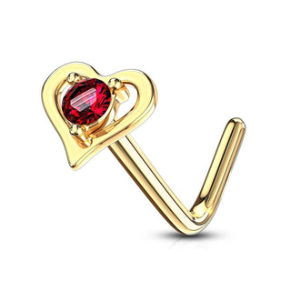 Solid Gold 14 Carat Nose L-Shape Heart Zirconia