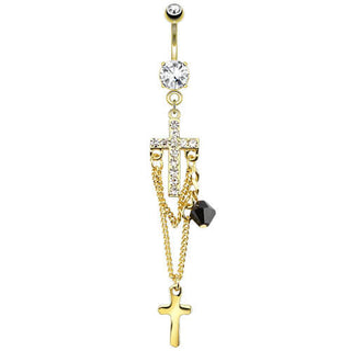 Piercing Ombelico Croce pendente in Zirconi e Oro