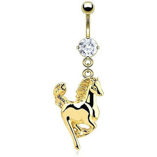 Piercing Ombelico Zircone e oro con pendente a cavallo