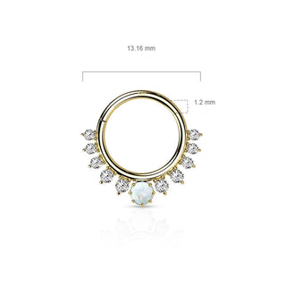 Oro 14 kt Anello Piercing Zircone/Opale  Clicker
