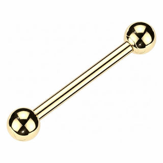 Solid Gold 14 Carat Barbell Double Ball Ends Internally Threaded