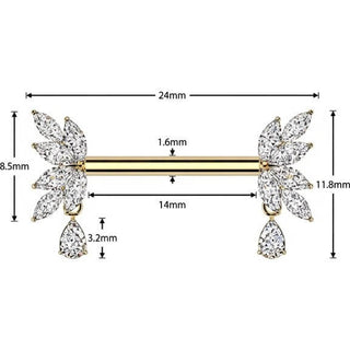 Nipple Piercing zirconia marquise cut Push-In