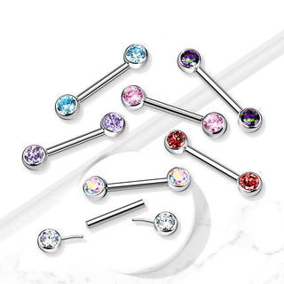 Titanium Nipple Piercing Flat Zirconia Push-In