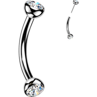 Titanium Eyebrow Piercing bezel setting cubic zirconia ends Push-In