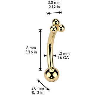 Titanio Barbell Curvo 3 Palline Push-In