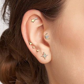 Titanium Earring cubic zirconia pave starburst Push-In