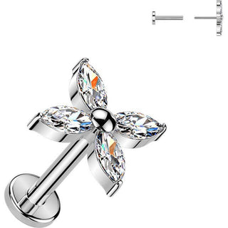 Titanium marquise cubic zirconia flower Push-In
