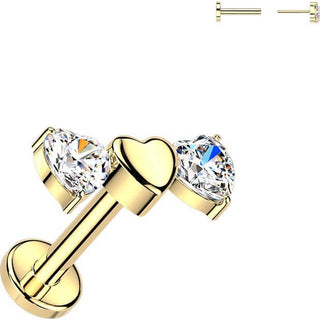 Titanium triple heart and 2 cubic zirconia hearts Push-In